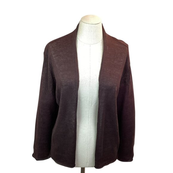 Eileen Fisher Open Front Linen Cardigan Sweater Womens XL Chocolate Brown - Picture 2 of 9